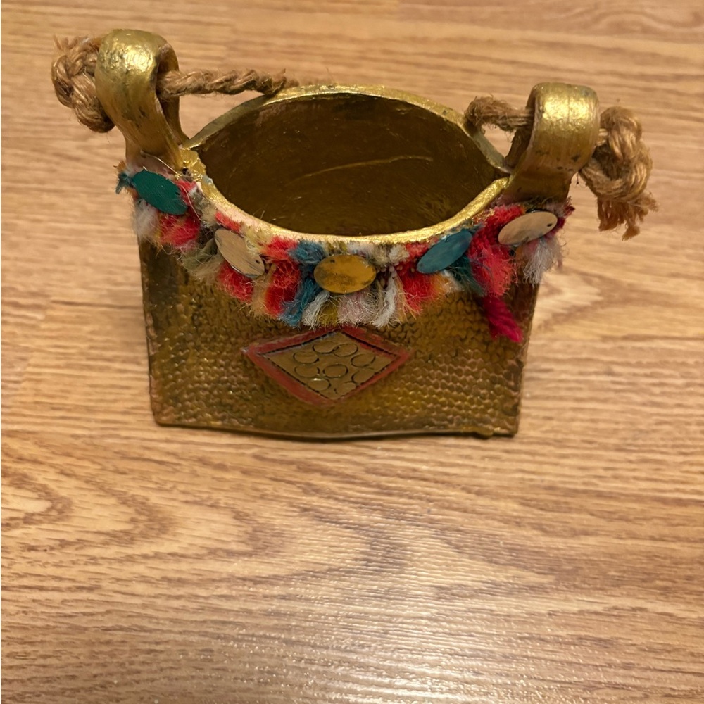 Vintage Terracotta Painted in Gold Bag-Vase